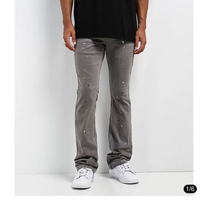 Ninth Hall Stacked Flare Grey Denim Jeans Mens Size 32x34